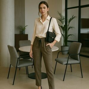 Cleo Houndstooth Slim Trousers with Drawstring Waist  M